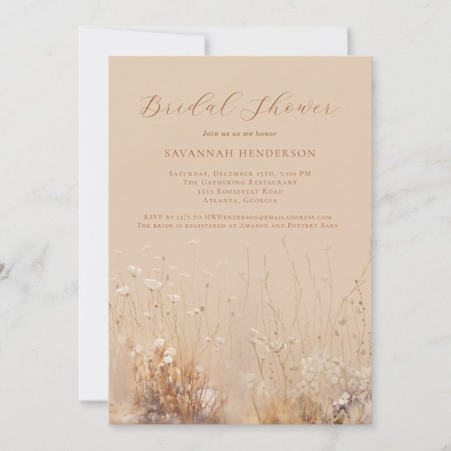 Convite Tan and Cream Neutral Bridal Shower Invitation (Frente)