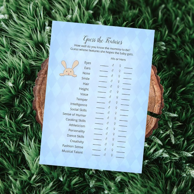 Convite Tan Bunny Blue Argyle Adivinhe o Jogo de Caracterí (Criador carregado)