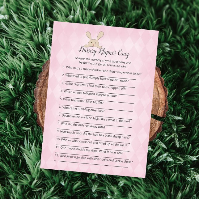 Convite Tan Bunny Pink Argyle Nursery Rhymes Game (Criador carregado)