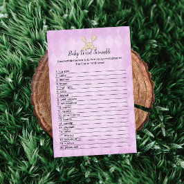Convite Tan Bunny Purple Argyle Baby Word Scramble Game