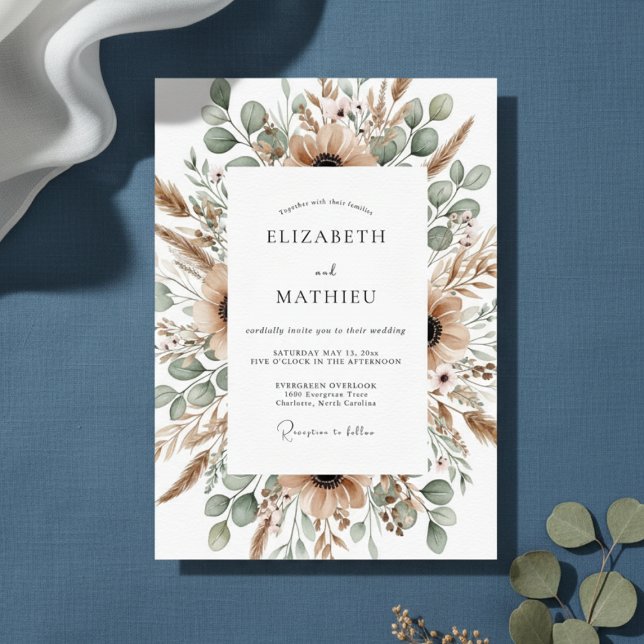 Convite Tan Desert Pampas Boho Wedding (Criador carregado)