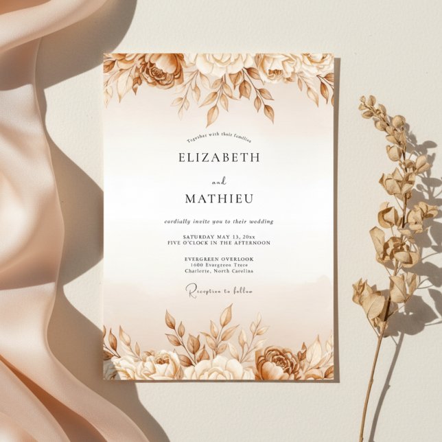 Convite Tan Ethereal Bloom Wedding (Criador carregado)