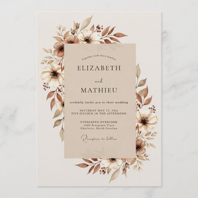Convite Tan Ethereal Blossom Casamento (Frente)