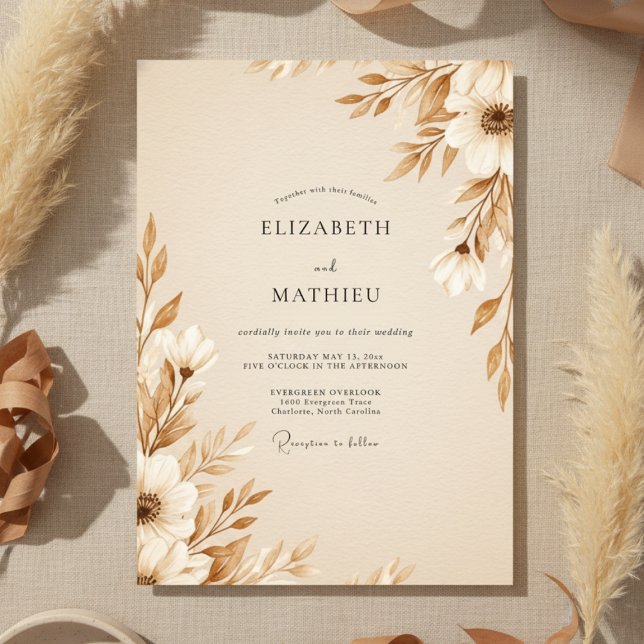 Convite Tan Ethereal Botanical Wedding (Criador carregado)