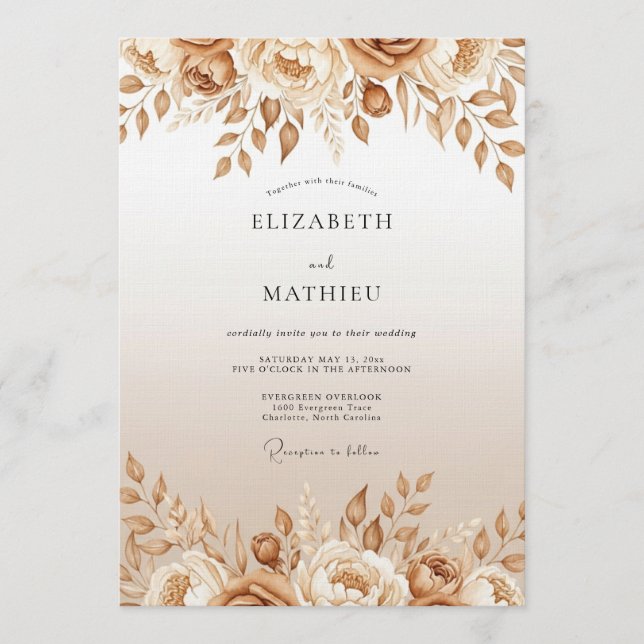 Convite Tan Floral Enchantment Wedding (Frente)