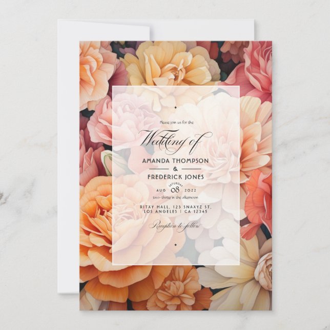 Convite Tan, Peach e Sand Floral Wedding (Frente)