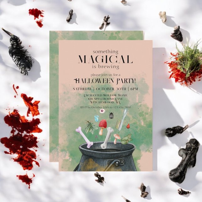 Convite Tan Potions & Spells Bruxas Cauldron Halloween (Criador carregado)