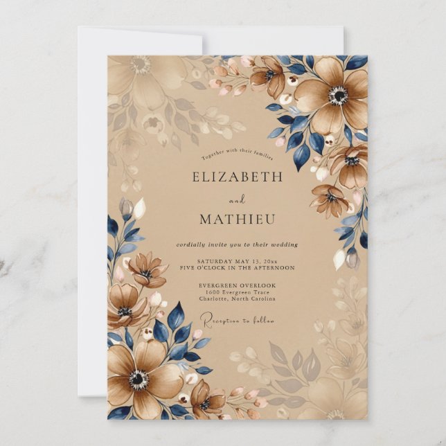 Convite Tan Vintage Autumnal Wedding (Frente)