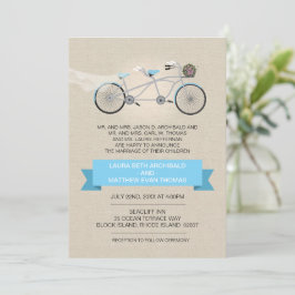 Convite Tandem Bicycle Wedding Faux Linen