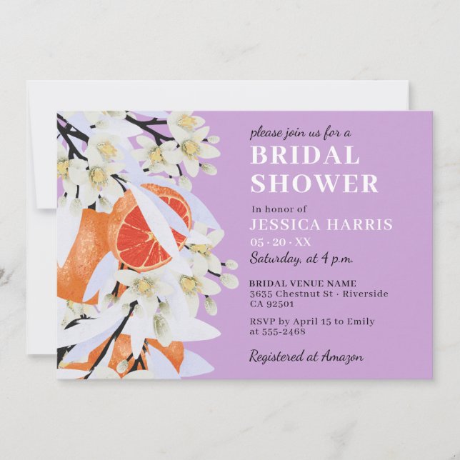 Convite Tangerina Citrus Blooming Branoming Wreath Floral (Frente)