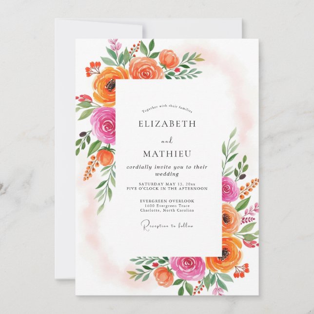 Convite Tangerine Effervescent Summer Wedding (Frente)
