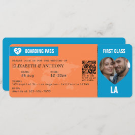 Convite Tangerine & Lagoon Blue Boarding Pass Wedding