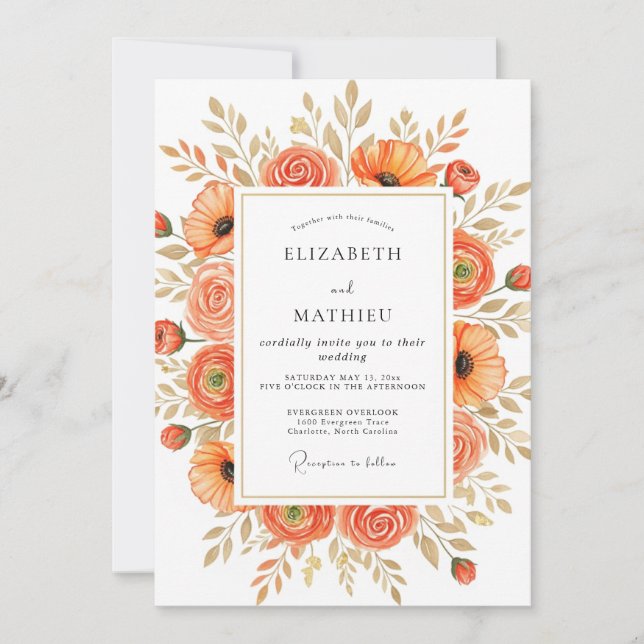 Convite Tangerine Stately Autumnal Wedding (Frente)