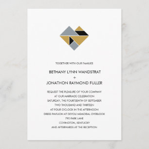 Convite Tangram Heart Casation Invitation Black Dourado Si