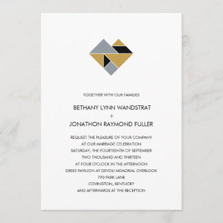 Convite Tangram Heart Casation Invitation Black Dourado Si