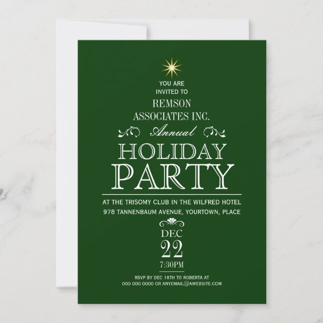 Convite Tannenbaum Typographics Emerald Holiday Party (Frente)