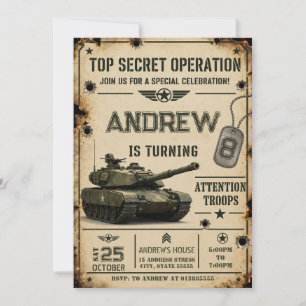 Convite Tanque de Exército Pessoal de Aniversário