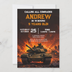Convite Tanque Militar Pessoal de Aniversário do menino