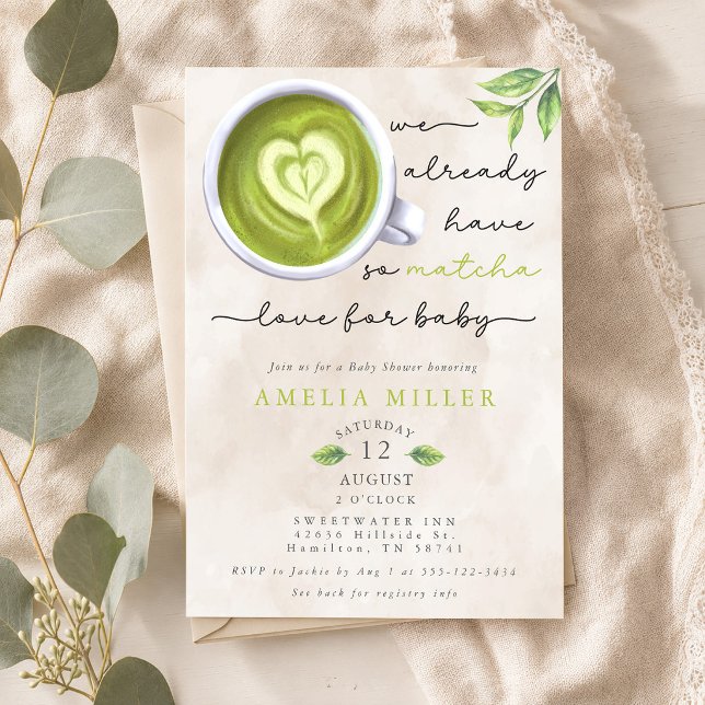 Convite Tanto Amor Matcha Pelo Bebê, Chás de Bebê (So Matcha Love For Baby, Baby Shower Invitation)