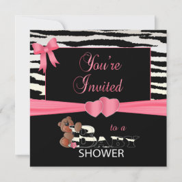Convite Tão Bonito Rosa e Zebra Strips para um Chá de fral