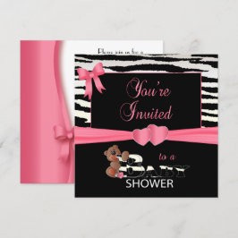 Convite Tão Bonito Rosa e Zebra Strips para um Chá de fral