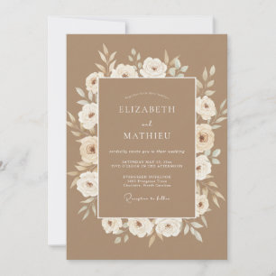 Convite Tão Creme Romance Floral Casamento