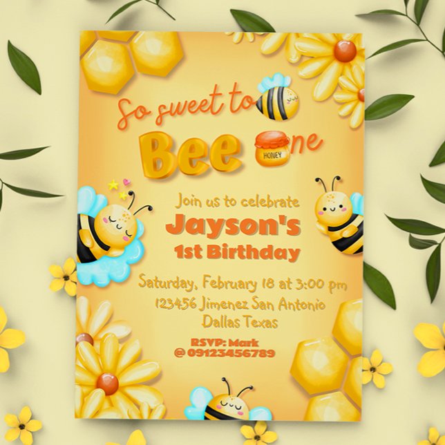 Convite Tão doce de ser um - primeiro aniversario (So Sweet to Bee One - Bee-Day 1st Birthday Invitation)