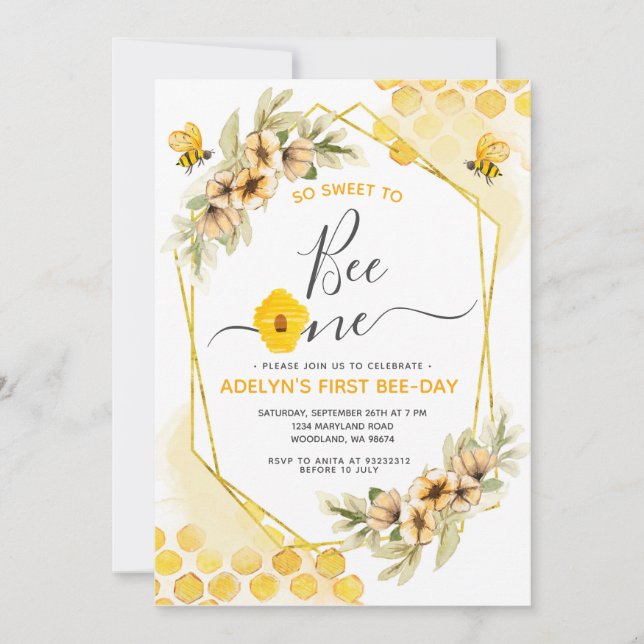 Convite Tão doce de ser uma Festa de aniversário de mel (Frente)