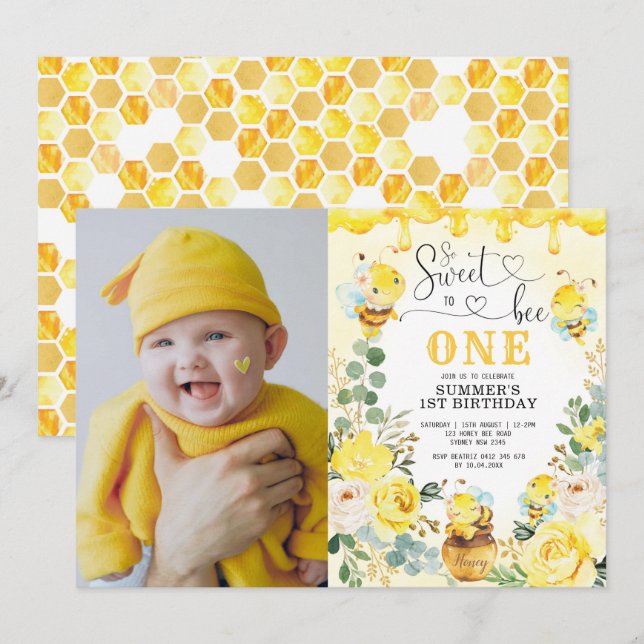 Convite Tão doce de ser uma foto de aniversário de mel (Frente/Verso)