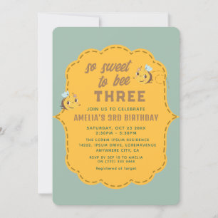 Convite Tão doce em ser três festas de aniversário de meni