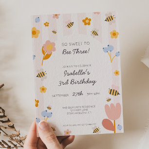 Convite Tão Doce para Ser Três Aniversário de Menina Boho