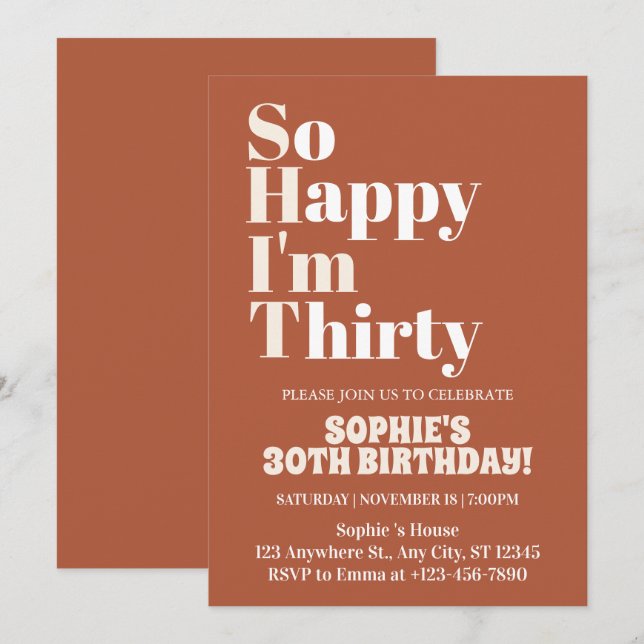 Convite Tão Feliz que Fiz Trinta Rust Aniversário de 30 An (Frente/Verso)