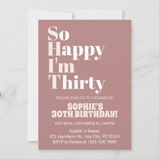 Convite Tão feliz que sou 30 aniversário de 30 anos (Frente)