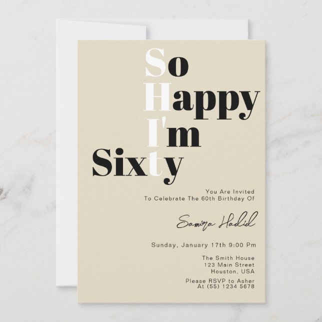 Convite Tão feliz que sou a 60ª Festa de aniversário Bold  (Frente)