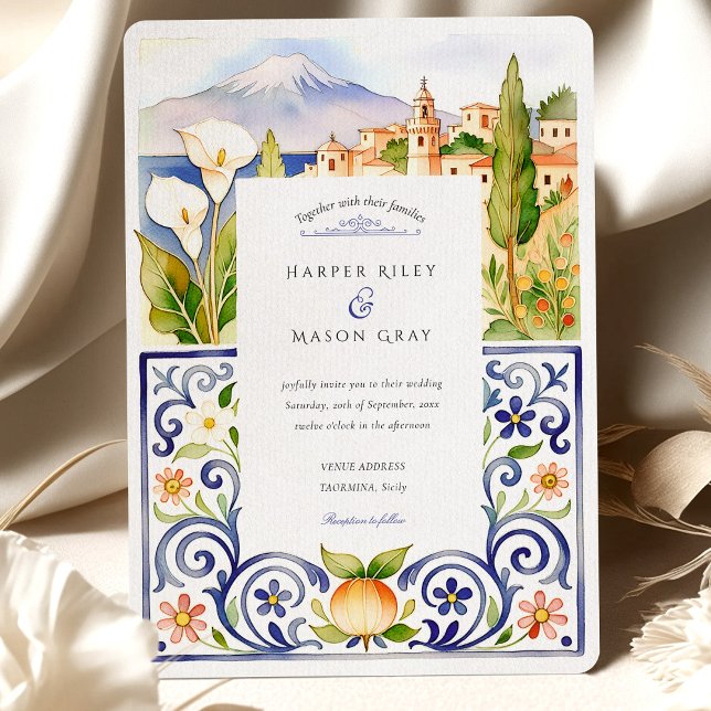 Convite Taormina Sicily e Azulejo Italiano Casamento por A (Criador carregado)