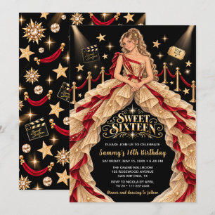 Convite Tape Vermelho Aniversário de Sweet Sixteen