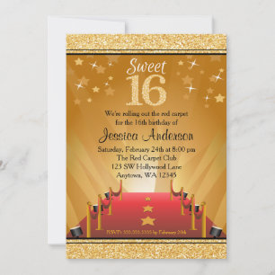 Convite Tape Vermelho Estrela de Hollywood Dourado Anivers