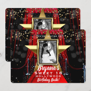Convite Tape Vermelho Estrelas Douradas de Hollywood Festa
