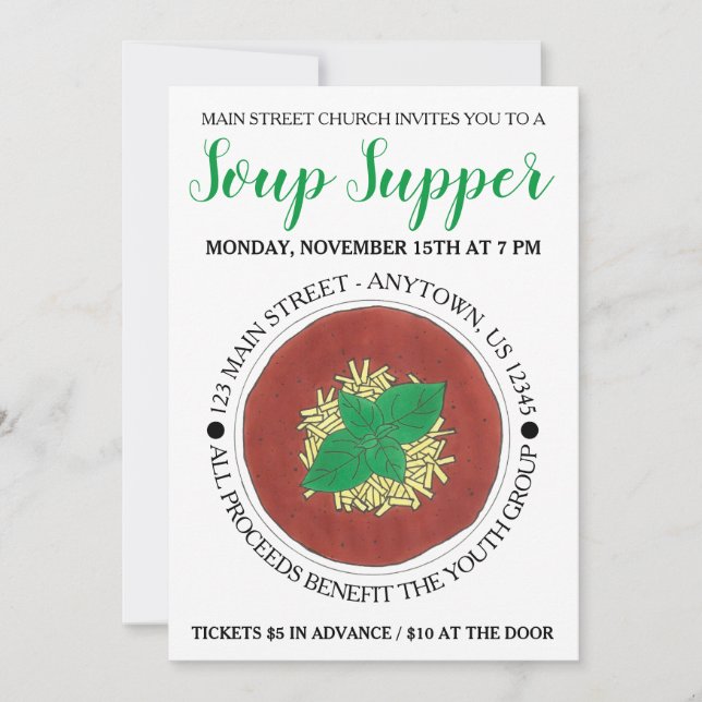 Convite Tapete de cookoff de sopa quente de tomate Basil (Frente)