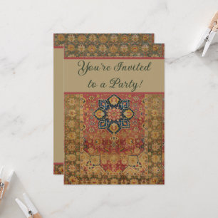Convite Tapete Persa Asiático Kashan em Ouro Vermelho