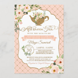 Convite Tarde de Tea Luxury Blush Chá de fraldas Floral Ro