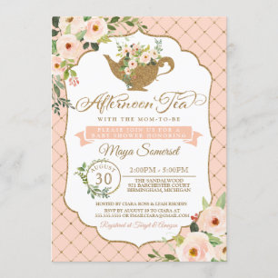 Convite Tarde de Tea Luxury Blush Chá de fraldas Floral Ro