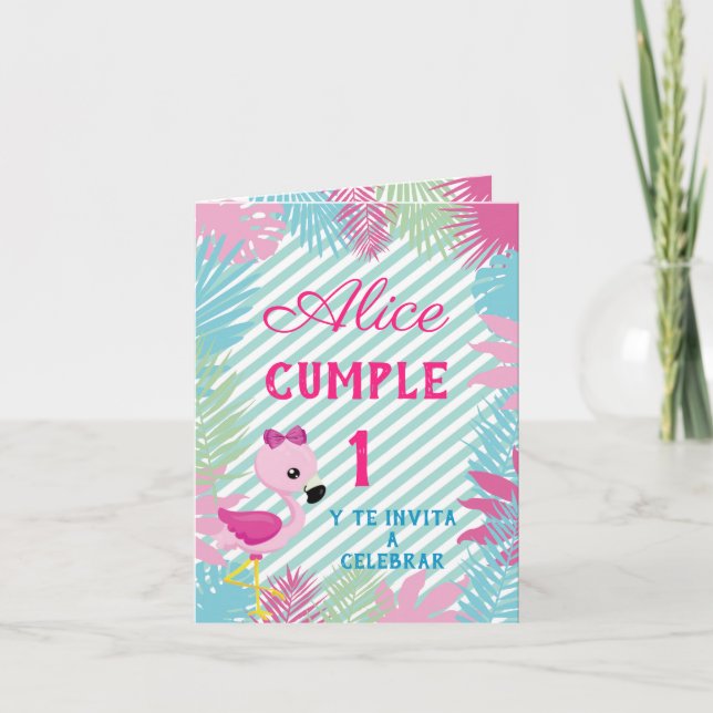 Convite Tarjeta de Invitación Plegable Flamenco Rosa Baby (Frente)