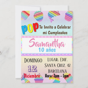 CONVITE TARJETA INVITACION CUMPLEAÑOS POP IT PARTE ANIVERS