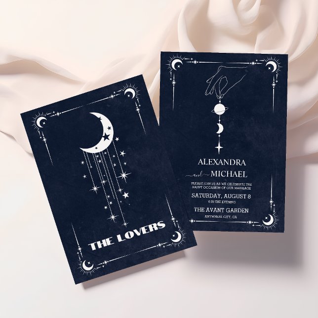 Convite Tarot Azul Marinho Os Amantes Casamento (Criador carregado)