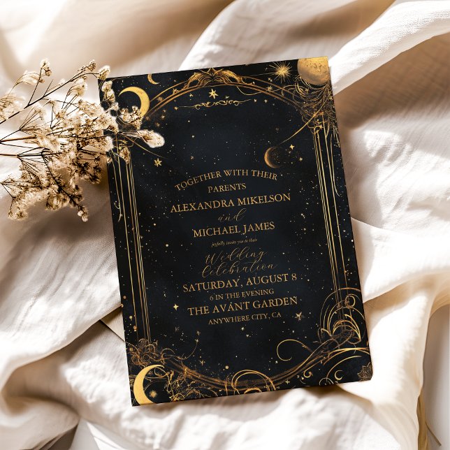 Convite Tarot Casamento Celestial Sol Lua Estrelas Dourado (Criador carregado)