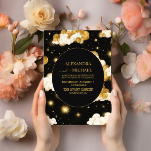 Convite Tarot Celestial Weding Sun Moon Stars Dourado
