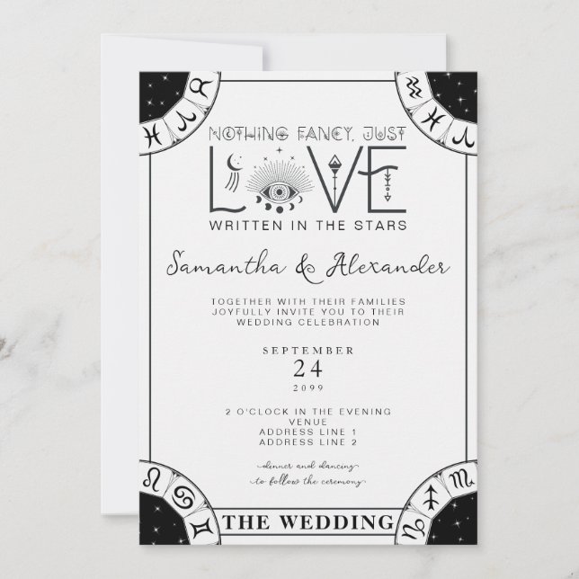 Convite Tarot Celestial Weding Zodiac Sinaliza Lua Mau (Frente)
