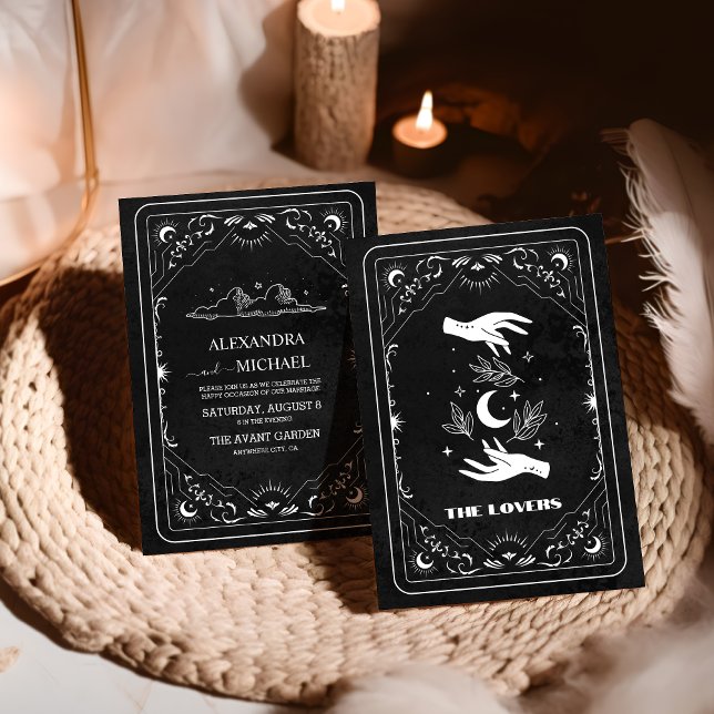 Convite Tarot dos Amantes Casamento Preto Branco (Criador carregado)