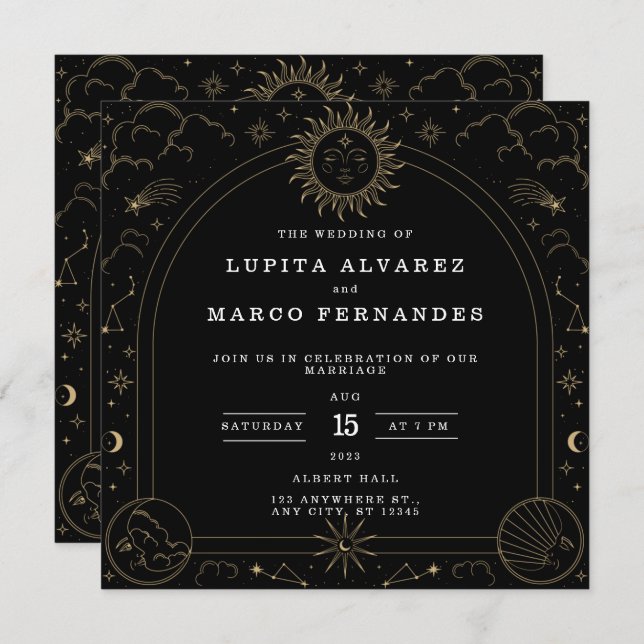 Convite Tarot Dourado Casamento Elegante (Frente/Verso)